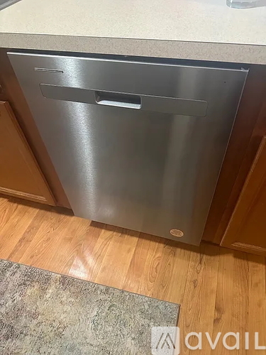 A stainless steel dishwasher in a kitchen.