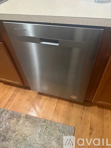 A stainless steel dishwasher in a kitchen.