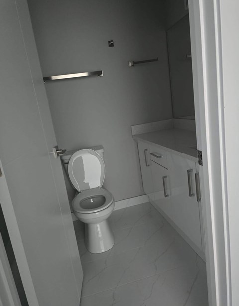 A bathroom with a toilet and a sink.