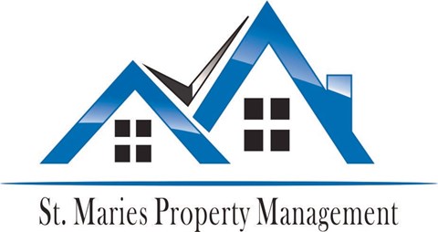 A logo for St. Maries Property Management featuring a stylized house.