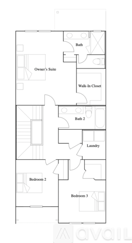 A floor plan of an apartment with a laundry room and three bedrooms.
