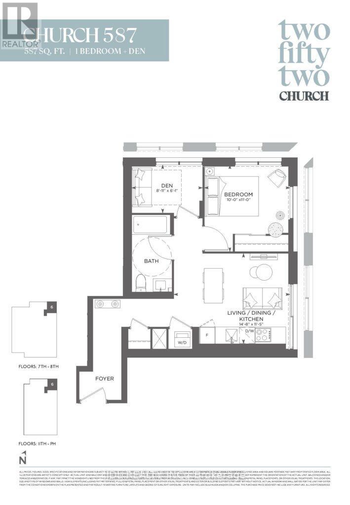 A floor plan for a two-bedroom, two-bathroom apartment at two fifty two church.