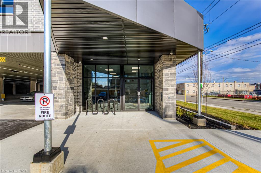 A building with a no parking sign in front of it.