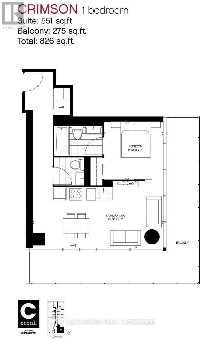 A black and white image of a floor plan for a one bedroom apartment.