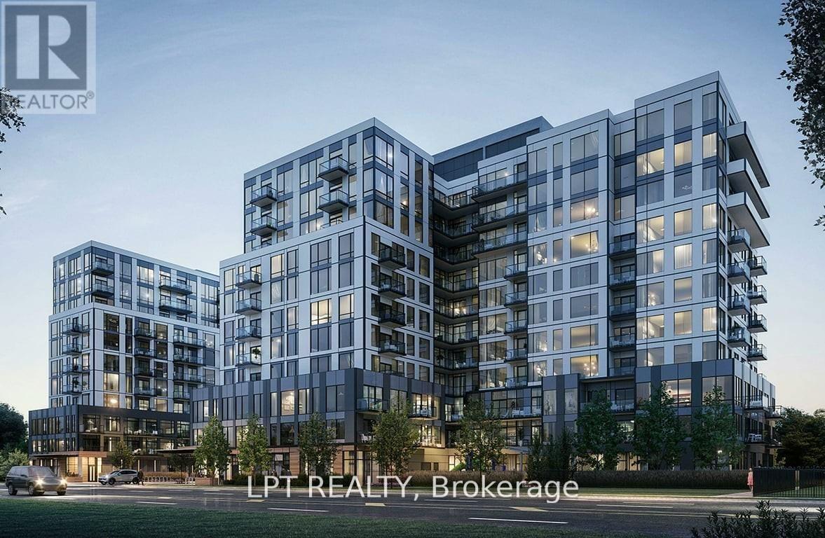 A modern multi-story building with the text "LPT REALTY, Brokerage" in front of it.