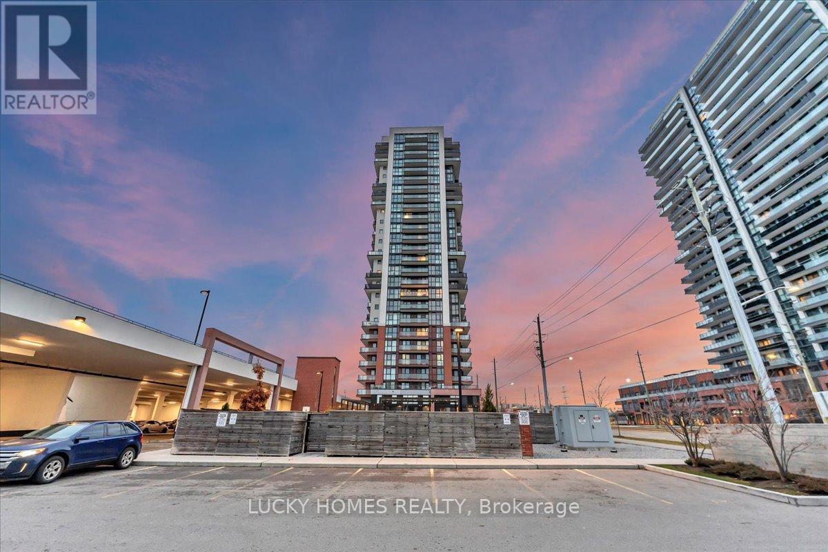 A tall building with a car parked in front of it and the text "LUCKY HOMES REALTY, Brokerage" on the bottom.