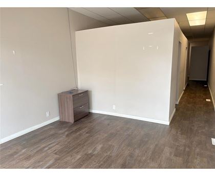 A room with a filing cabinet and a white wall.