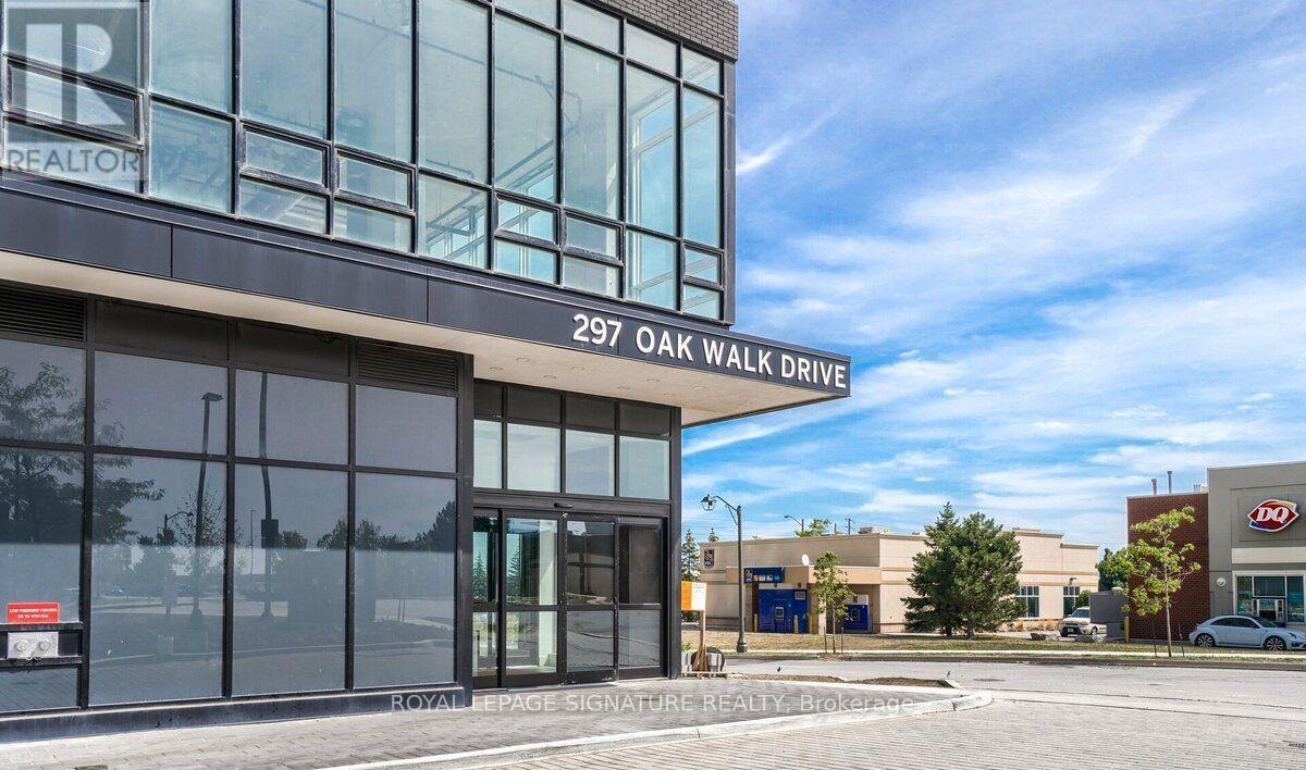 The image shows the front of a building with the address 297 Oak Walk Drive.