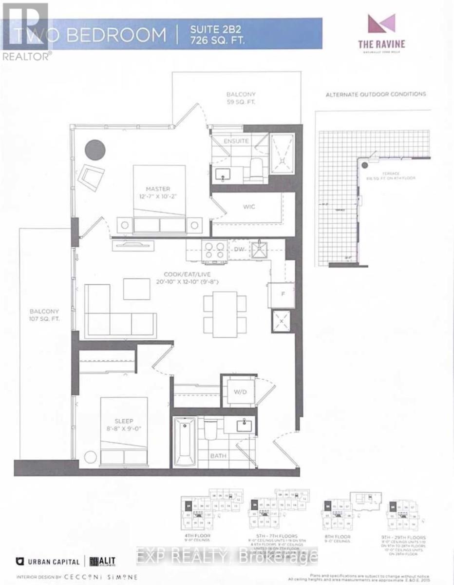 A floor plan of a bedroom suite in a building called The Ravine.