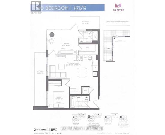 A floor plan of a bedroom suite in a building called The Ravine.