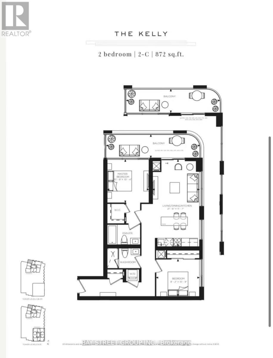 A floor plan for a 2 bedroom, 2-C property with a total area of 872 sq.ft.
