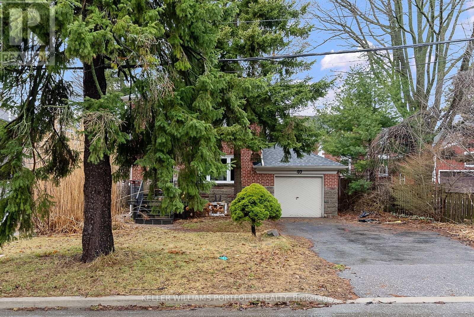 A residential area with a tree and a house.