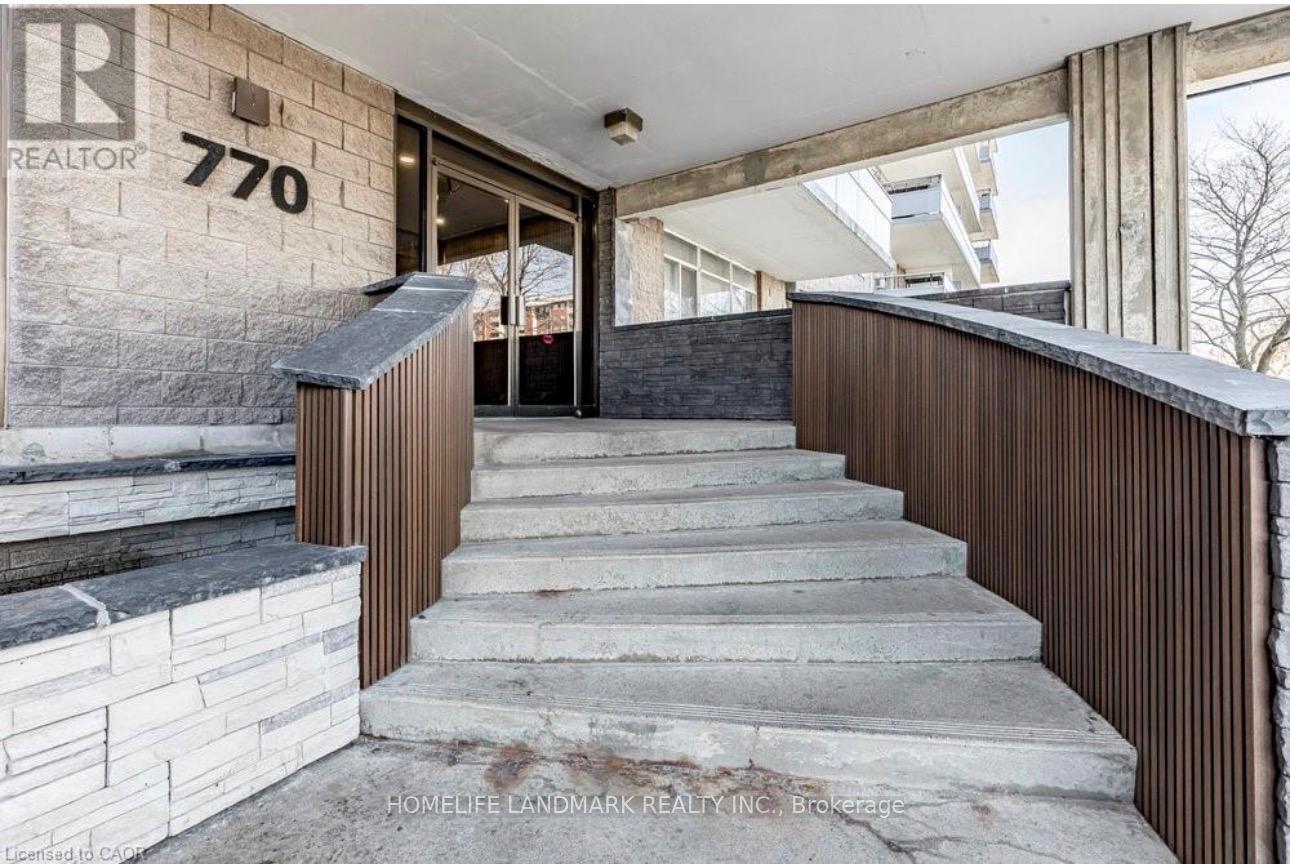 A stone staircase leads to a doorway in a modern home.