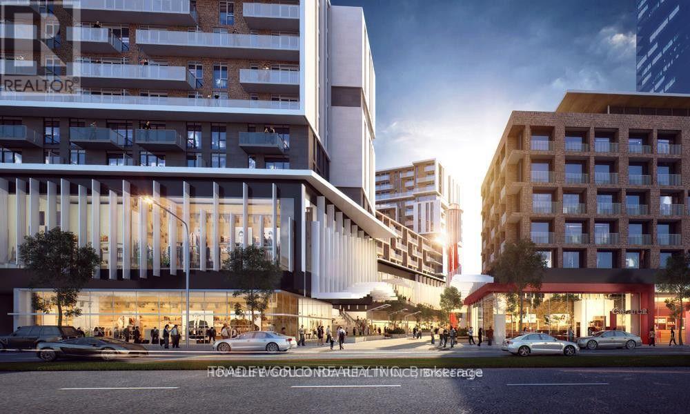 A modern building with a glass facade is labeled "REALTOR" and is part of a development called "HOMELEY | GROUNDSIDE | AIVC DISRUPTION".