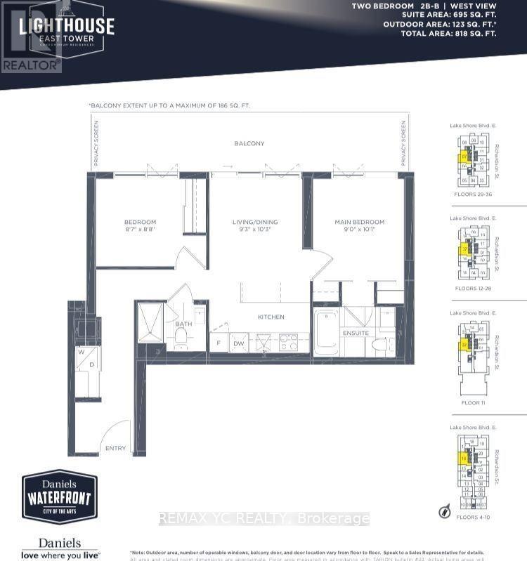 A floor plan for a two bedroom apartment at the Lighthouse East Tower.