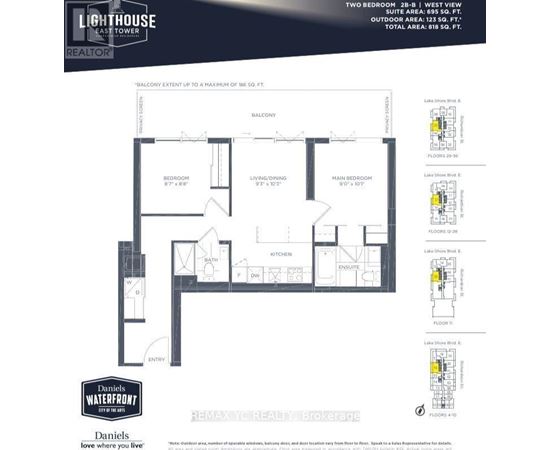 A floor plan for a two bedroom apartment at the Lighthouse East Tower.