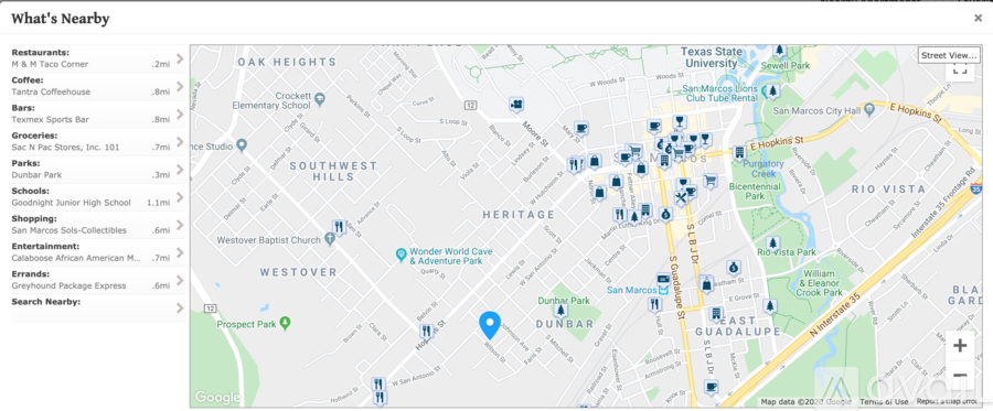 A map showing various locations and points of interest in a city.