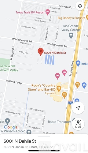 A map shows a red pin on 5001 N Dahlia St.