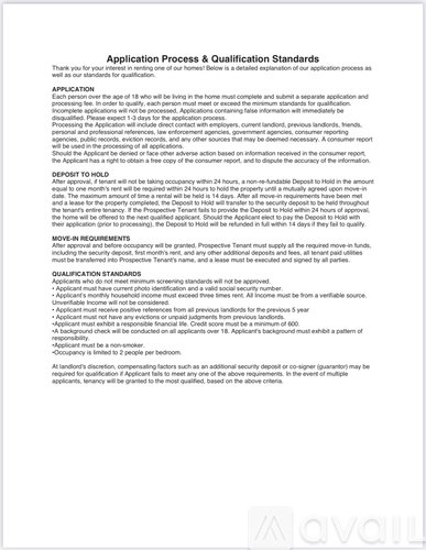 A document titled "Application Process & Qualification Standards" outlines various requirements and procedures for applicants.