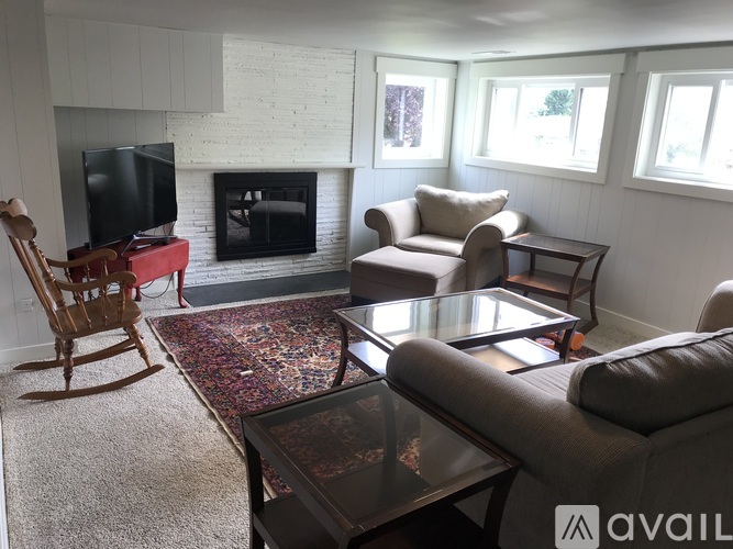 A living room with a fireplace and a television.