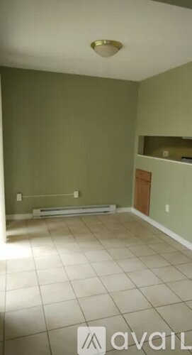 A room with a green wall and a white ceiling.