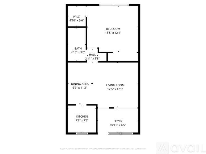 A floor plan of a one bedroom apartment with dimensions.