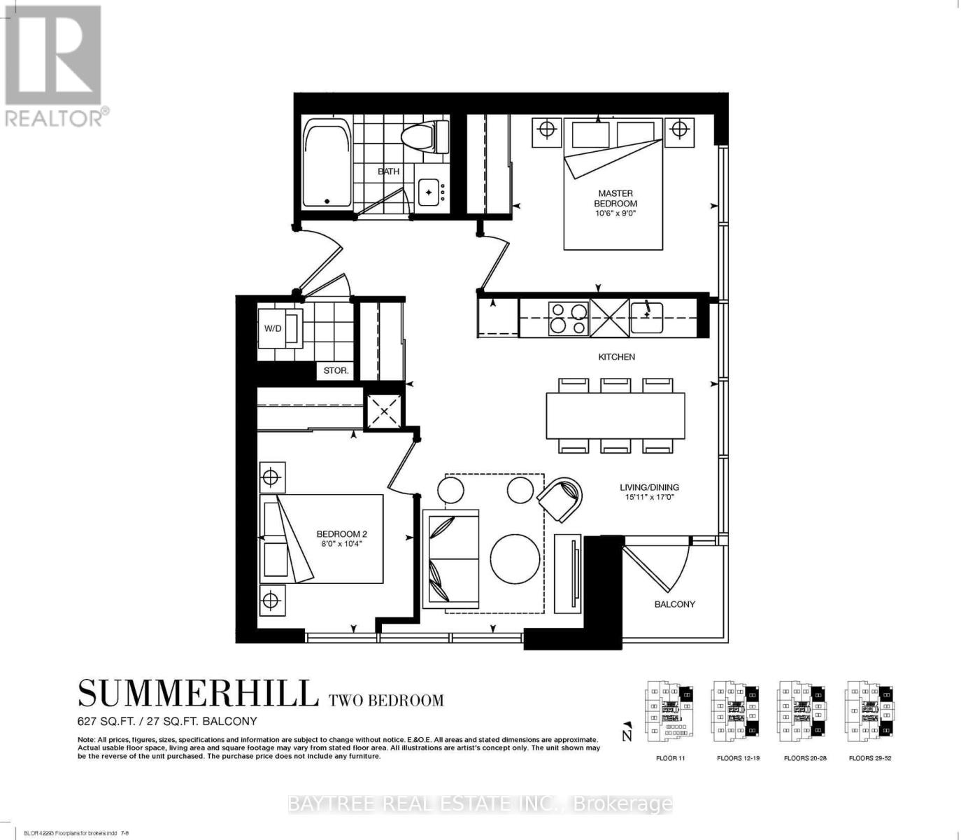 A floor plan for the Summerhill Two Bedroom, 657 sq.ft. / 597 sq.ft. balcony.