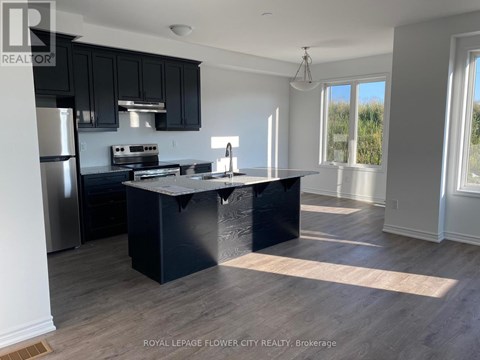 A kitchen with black cabinets and a black island.
