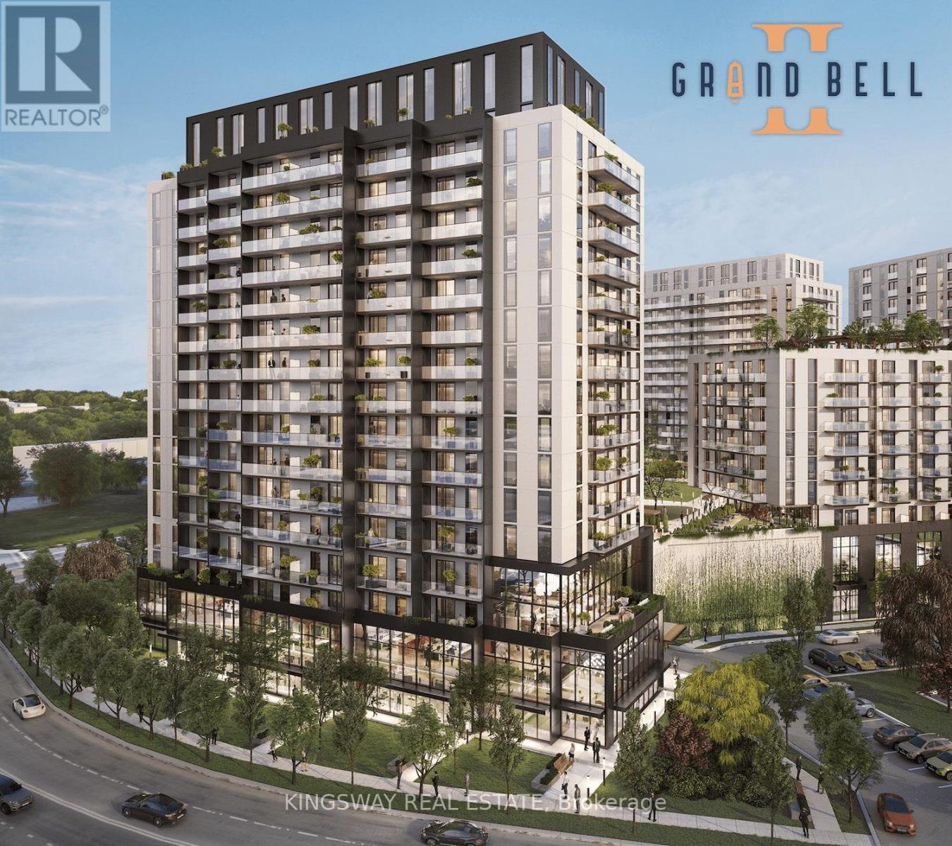 A rendering of a modern apartment building called Grand Bell.