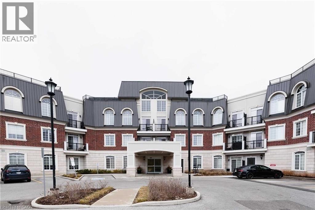 A large building with a parking lot in front of it.