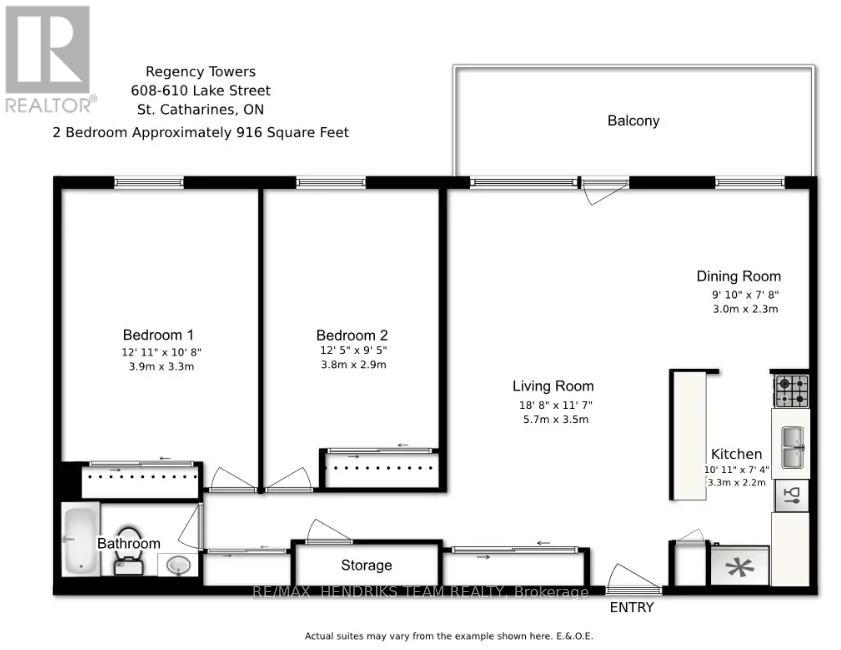 A floor plan for a two bedroom apartment at Regency Towers.