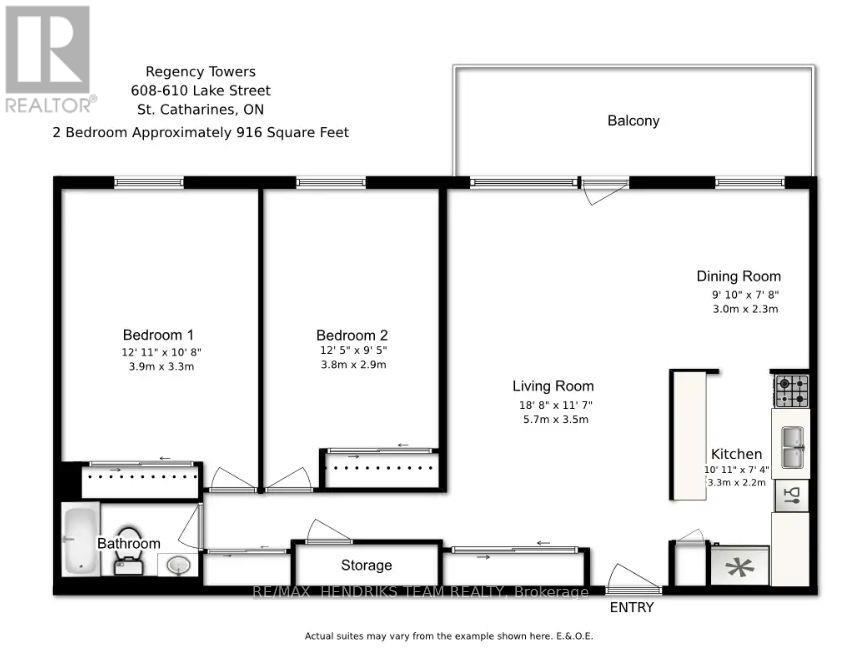 A floor plan for a two bedroom apartment at Regency Towers.