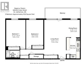 A floor plan for a two bedroom apartment at Regency Towers.
