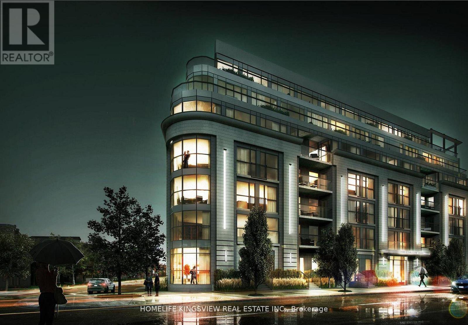 A modern building with a curved facade is depicted in the image.
