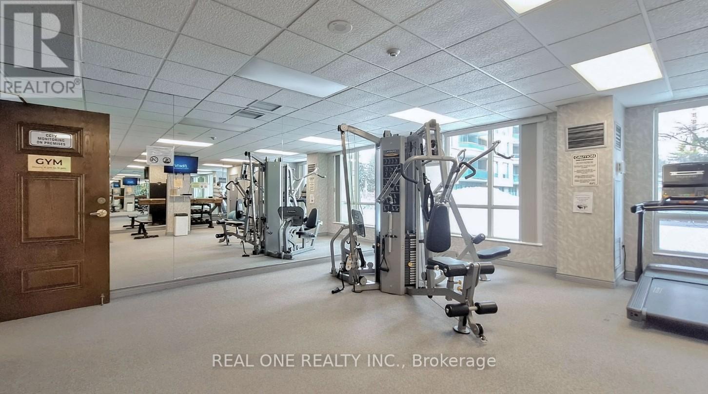 A gym with a variety of equipment is available for use.