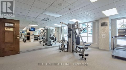A gym with a variety of equipment is available for use.