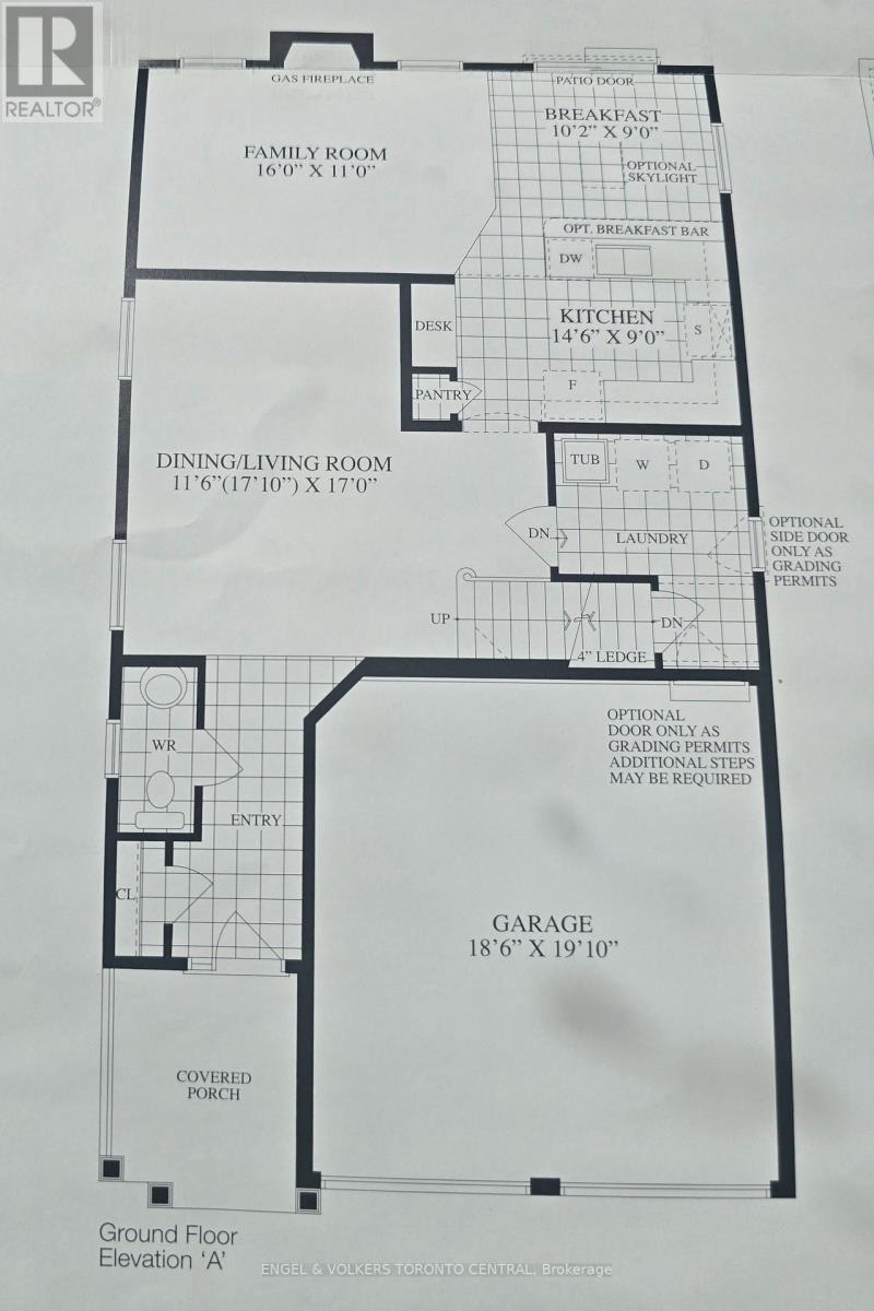 A floor plan for a house with a garage and a covered porch.