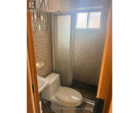 A bathroom with a toilet and a walk in shower.