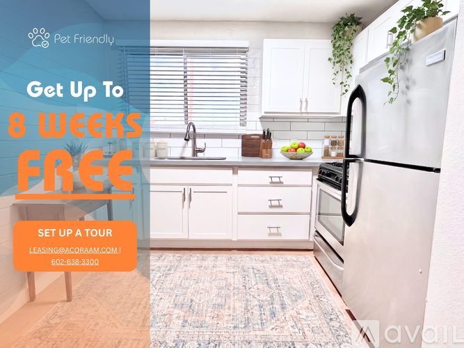 A kitchen with a promotion for 8 weeks free.