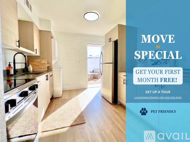 A modern kitchen with a special move in offer.