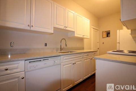 A white kitchen with a dishwasher and a sink.