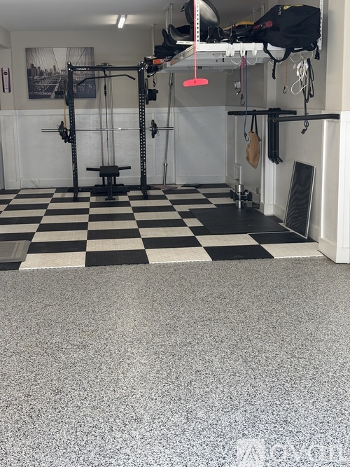 A black and white checkered floor in a gym.