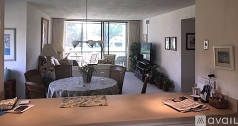 A living room with a dining table set up with a plant on it.
