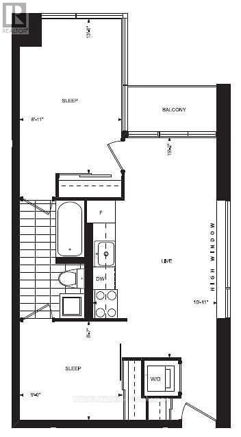 A black and white image of a floor plan for a small apartment.