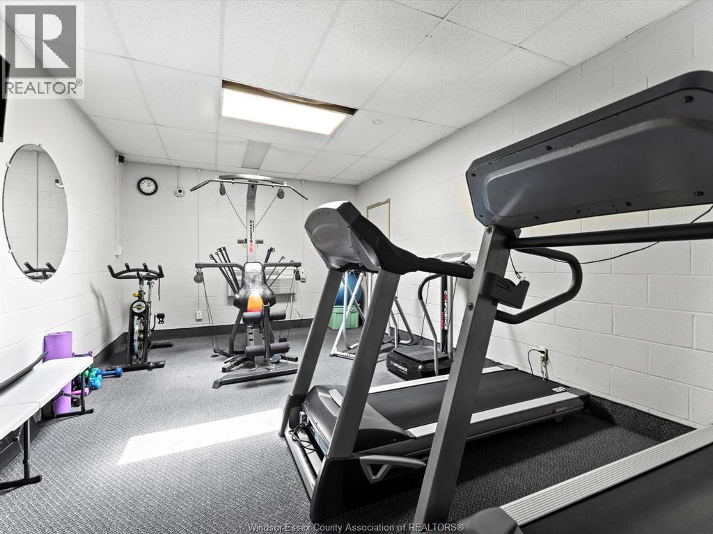 A gym with a treadmill, exercise bike, and other equipment.