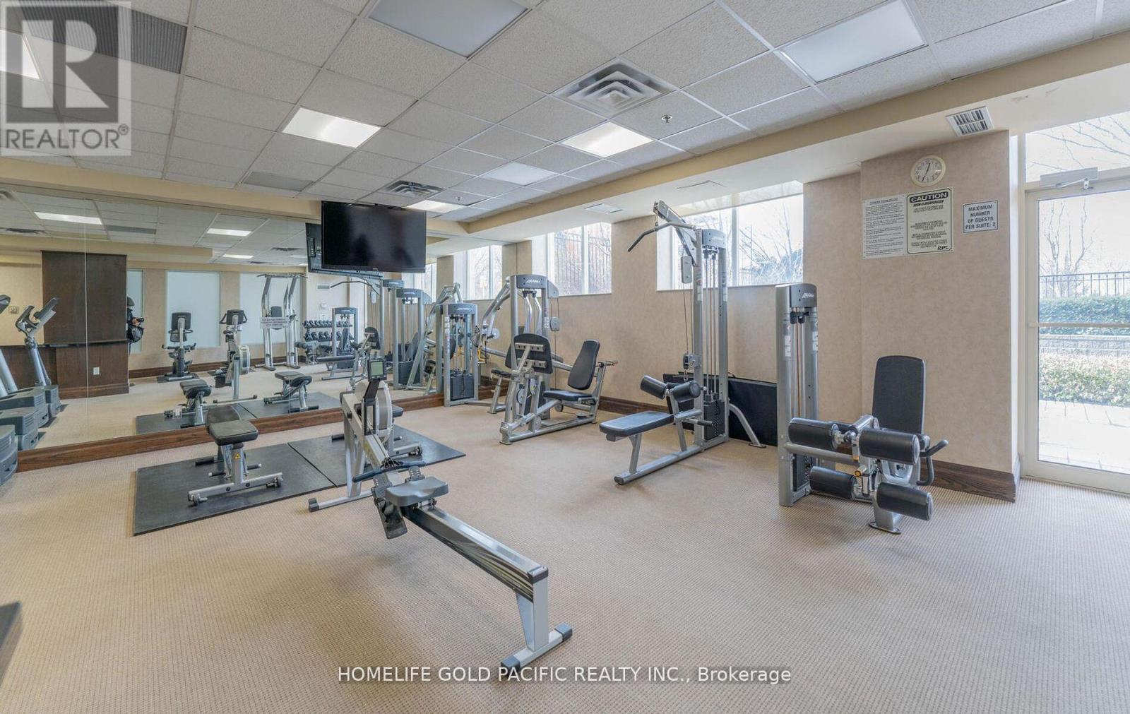 A gym with a variety of equipment is available for use.