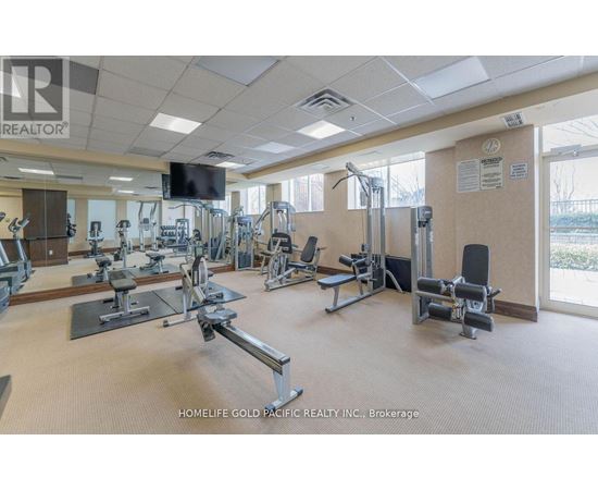 A gym with a variety of equipment is available for use.