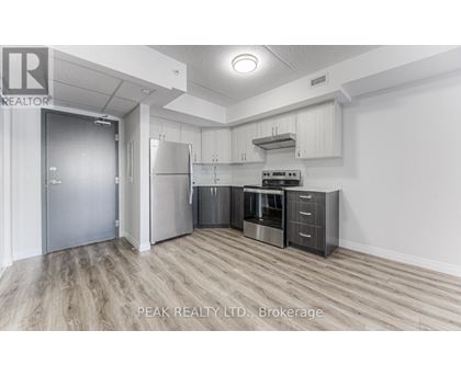 A kitchen with a refrigerator, stove, and oven.