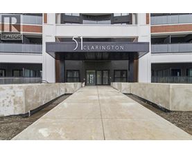 The entrance to a building with the number 51 and the word Clarington on it.