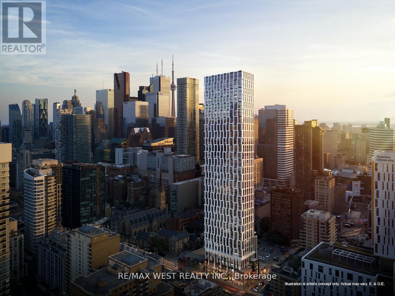 A cityscape with a tall building in the foreground and the RE/MAX West Realty Inc. logo in the bottom left corner.